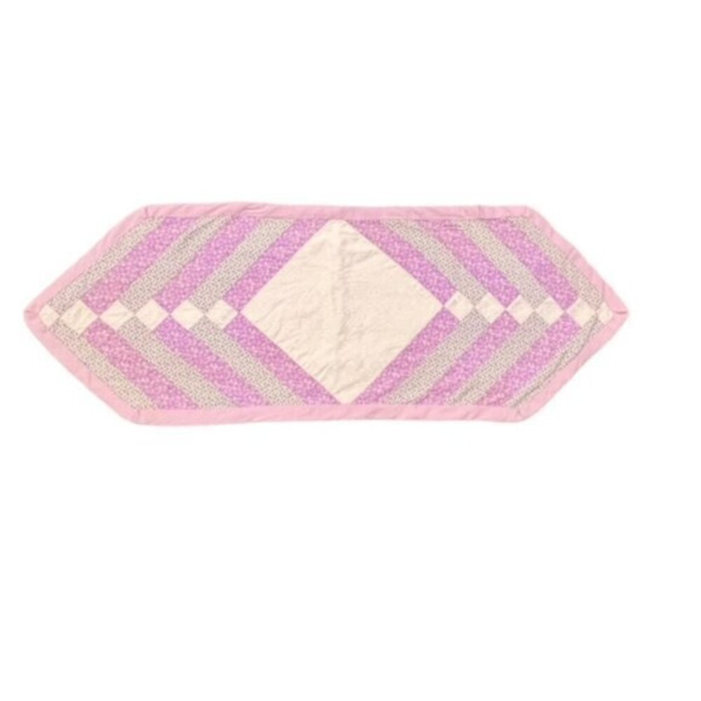 Flowered Quilted Table Runner 13.5 x 36 in Purple Grey Florals White Stars‎ Moon